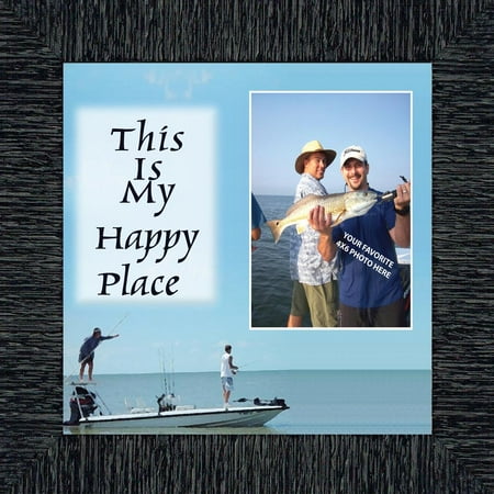 Fishing Pole With Picture Frames Fishermans Happy Place, Fishing Gifts, Beach, Boating or Fishing Decor, Personalized Picture Frame, 10X10 9724 ()