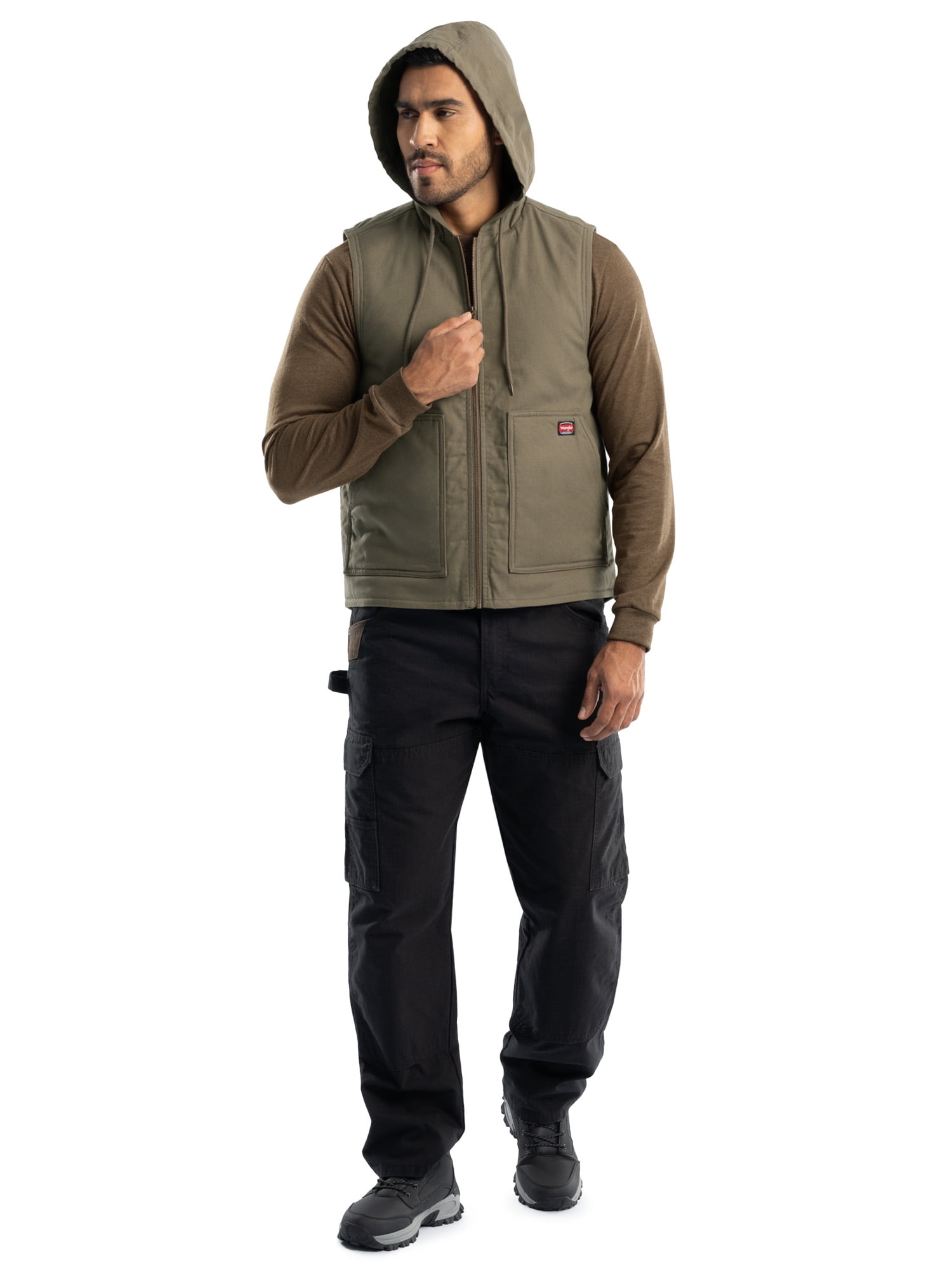 Wrangler Workwear Men's Durable Quilted Lined Hooded Duck Work Vest, Size S-5XL