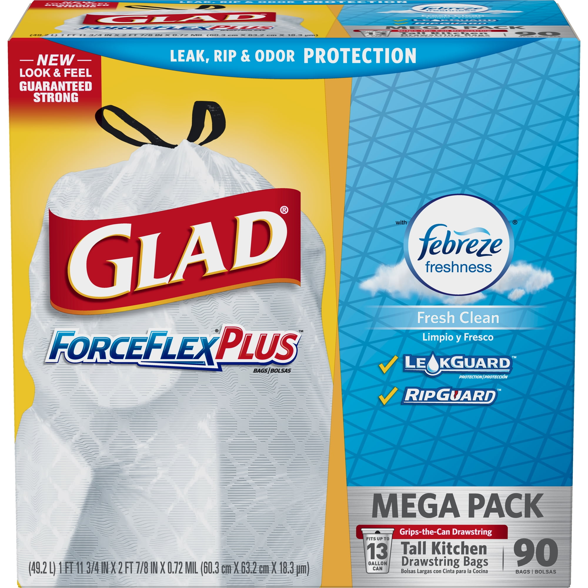 Glad Forceflexplus Tall Kitchen Drawstring Trash Bags Febreze Fresh Clean 13 Gallon 90 Count Glad Forceflexplus Tall Kitchen Drawstring Trash Bags Febreze Fresh Clean 13 Gallon 90 Count