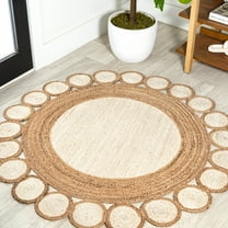 JONATHAN Y ANSA 6' Round Area Rug, Skye Two-Tone Jute Circle Border - Cream/Natural, RNF113A-6R