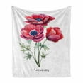 thumbnail image 1 of Anemone Flower Soft Flannel Fleece Throw Blanket, Watercolor Painting Style Bouquet of Anemone Vintage Garden, Cozy Plush for Indoor and Outdoor Use, 70" x 90", Sage Green Red Navy Blue, by Ambesonne, 1 of 6