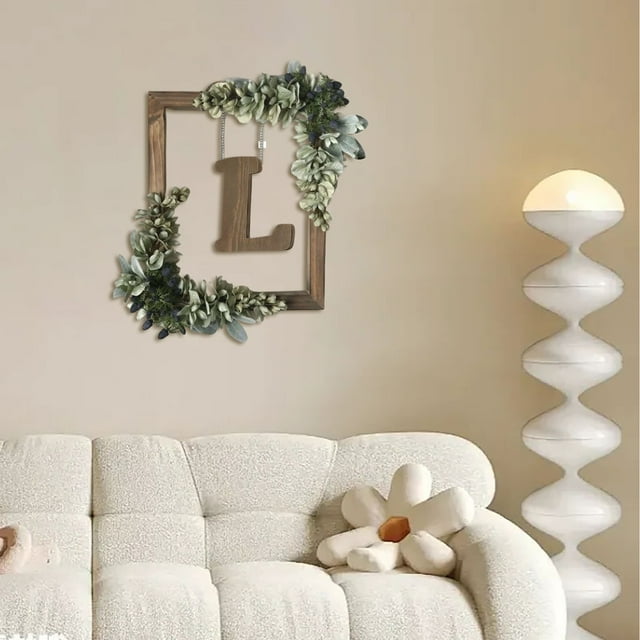 BKER Wooden Alphabet Wreath For Wall Home Living Room Bedroom Decorative Letter Sign With Hook And Rope For DIY Word Display