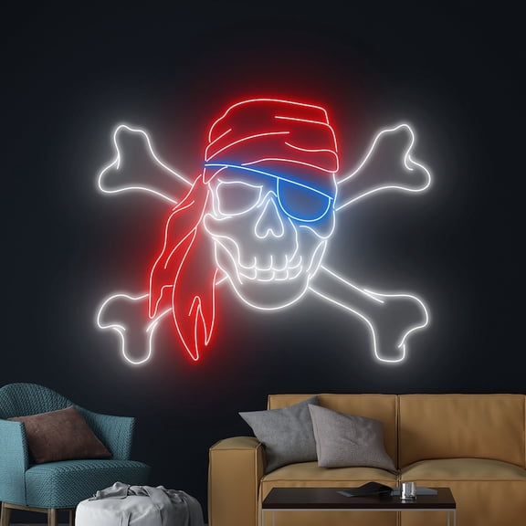 Handmadetneonsign Pirate Skull CrossBones Neon Sign, CrossBones Neon Wall Art Decor, Pirate Wall Decor