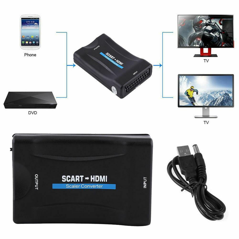 intelligens Allergisk Læs SCART To HDMI 1080P Video Audio Upscale Converter Adapter for HD TV DVD for  STB with DC Cable - Walmart.com