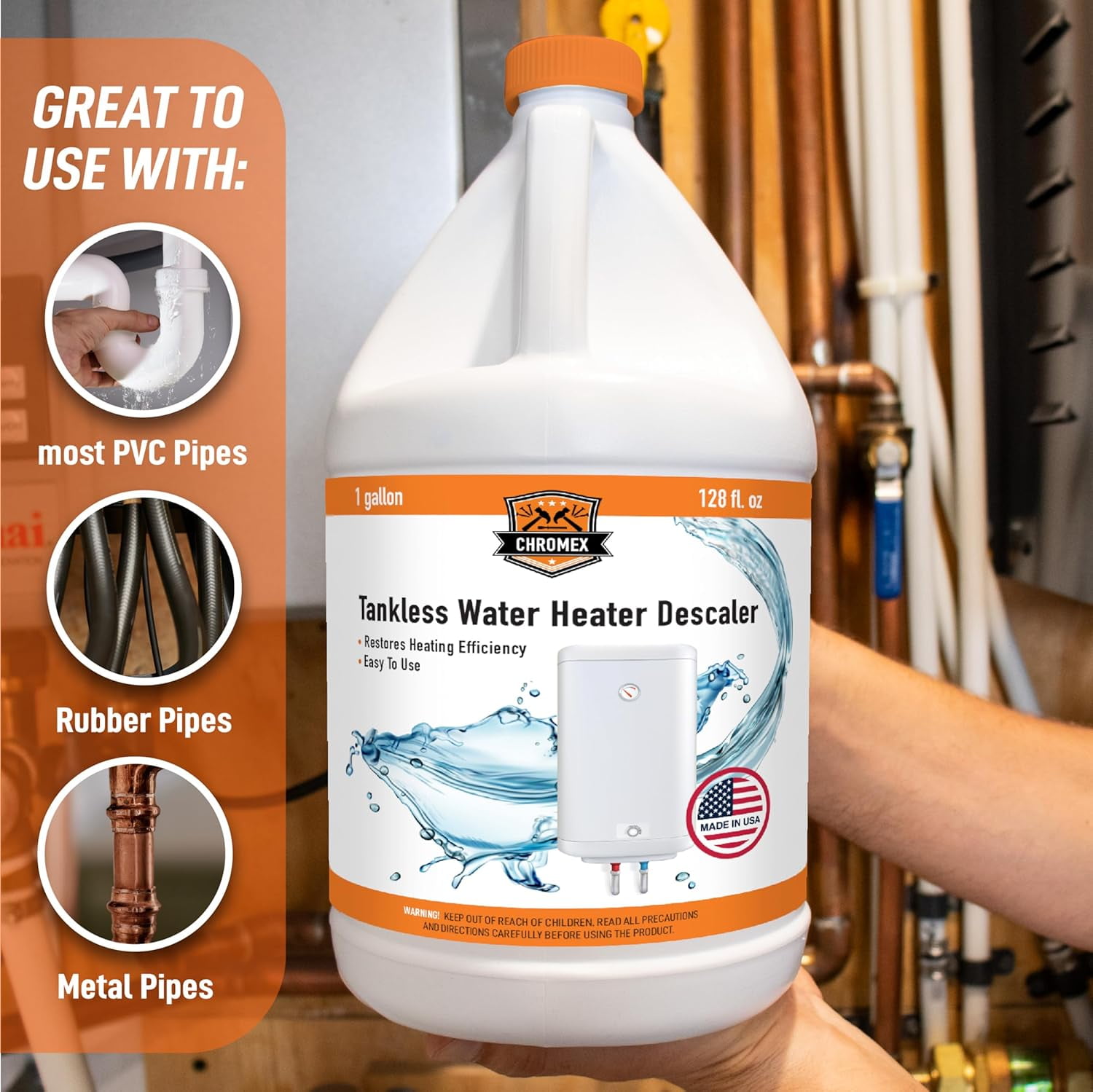 Chromex Tankless Water Heater Descaling Solution, Highly Effective Descaler, 4 Gallon Value Pack