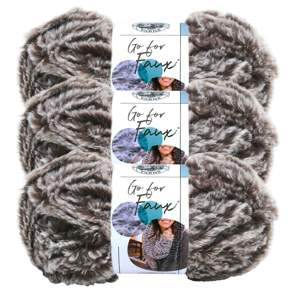 Lion Brand Yarn Go For Faux Bear Faux Fur Super Bulky Polyester Brown