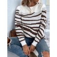 thumbnail image 6 of Women'S Casual Round Neck Long Sleeve Pullover Sweater Fall Winter Contrast Striped Shoulder Button Knit White XL, 6 of 9