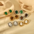 thumbnail image 3 of New Products Statement Nature Stone Tiger-eye Earrings Waterproof Gold Plated Stainless Steel Pearl Stud Earrings for Women, 3 of 10