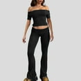 thumbnail image 2 of 2 Piece Flare Pants Set for Women Going Out Off Shoulder Top and Bell Bottom Leggings Slim Fit Sports Yoga Outfits (Large, Black|Short-sleeve), 2 of 7