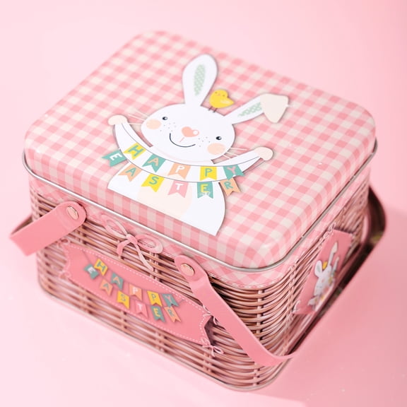 Easter Metal Gift Tin Box with Handle – 16x13x12 cm 1Pc, 6 Styles, Moisture Resistant, Candy Storage Easter Gifting