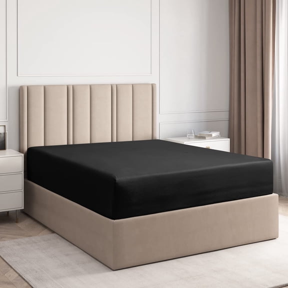 CGK Linens Hotel Luxury Single Fitted Sheet Only - California King Size Wrinkle-Resistant Bottom Sheet, Fits Mattress Up To 16", Black