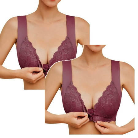 Rinsvye 2 Pcs Womens No Steel Ring Seamless Bras French Womens Front Close Sports Bra Women Bra T Back Plus Women S Sports Bras Size Seamless Unlined Bra High intensity Sports Bras for Women for Lar