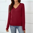 thumbnail image 4 of WTOBBY Women's Casual V-Neck Sweater Base Layer, Knitted Long Sleeve Solid Color Top for Layering and Everyday Outfits, Comfortable and Versatile,Red M, 4 of 6