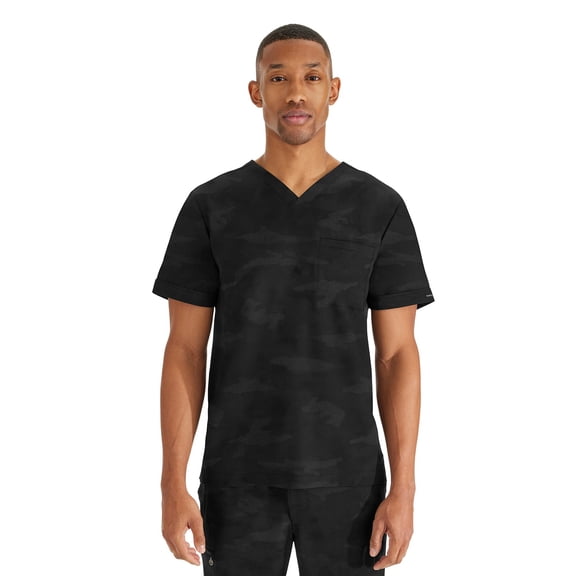 Healing Hands Scrubs for Men V-Neck Scrub Top Jack Camo with Chest Pocket, Moisture Wicking, 360° Stretch & Side Vents 2360 Plus Size, 2XL, Black