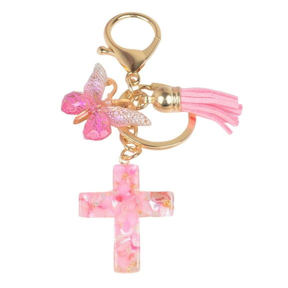 Gierzijia Resin Cross Keychain, Butterfly Resin Crosses Keyring for Women, Key Ring Accessories Bag Charms