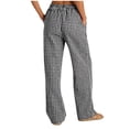 thumbnail image 6 of felwors Women Cotton Pajama Pants Striped Plaid Pj Trousers Drawstring Gingham Bottoms Casual Wide Leg Pant with Pocket (Black, L), 6 of 8