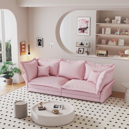 Timbernest 90" Loveseat Sofa, 3-Seat Cloud Sectional Couch with Pillows, Deep Seat Sofa for Living Room, Small Space, Pink