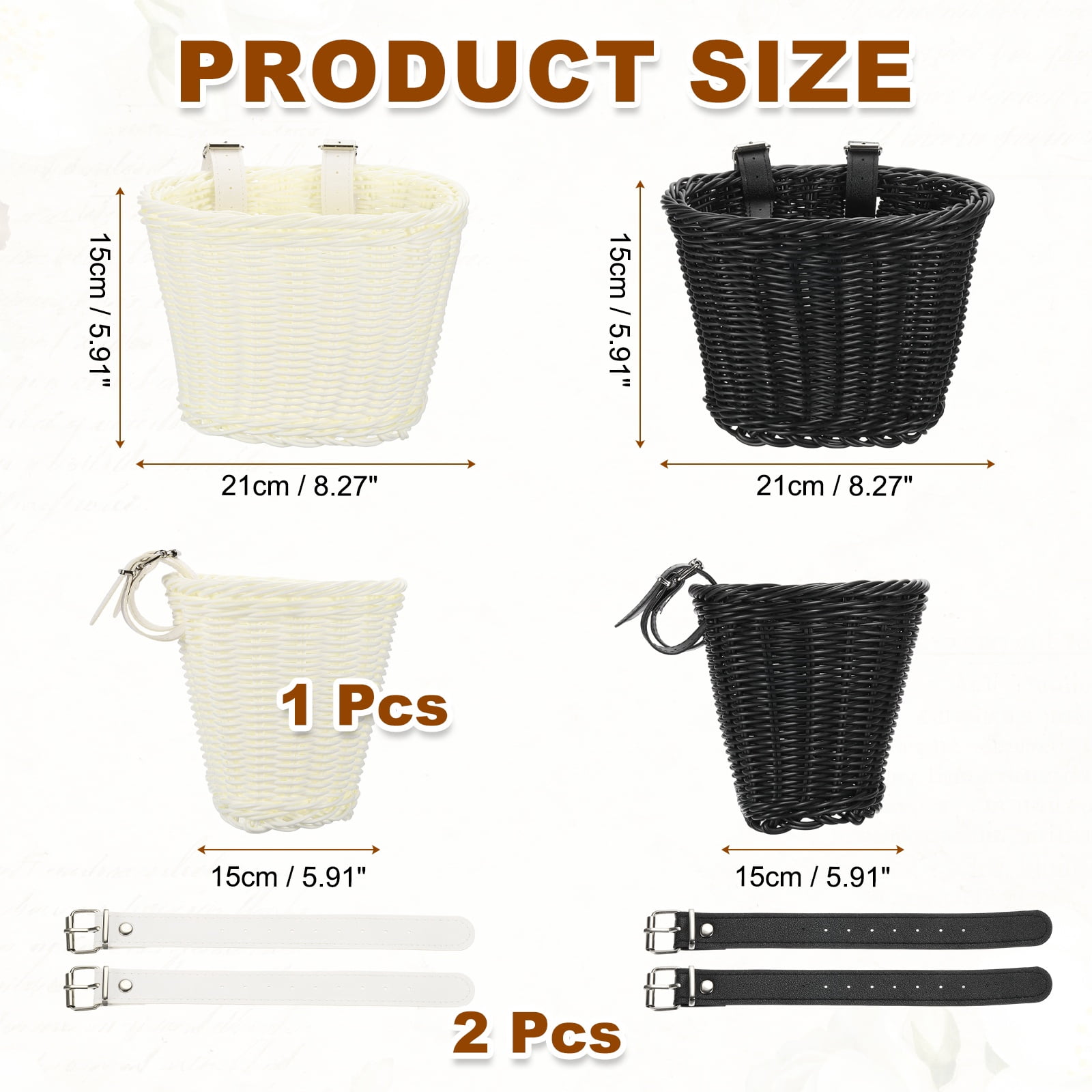 Uxcell Bike Basket Front, Hand-Woven Bicycle Basket with Adjustable PU Belts 2 Pack & White, Black-Fitting For(Most Road Bikes, Bicycles/Scooters)