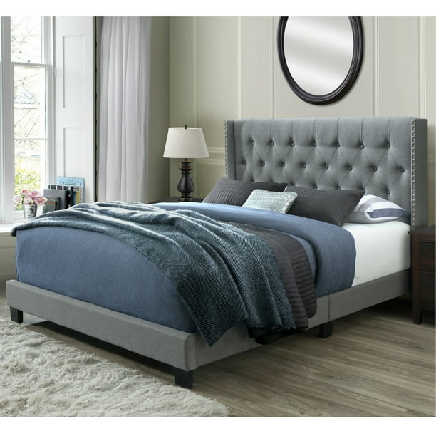 This makes a big enough head board for a twin bed, but you could expand it to accommodate any size of bed. dg casa bardy diamond tufted upholstered wingback headboard with nailhead trim panel bed frame queen size in gray fabric