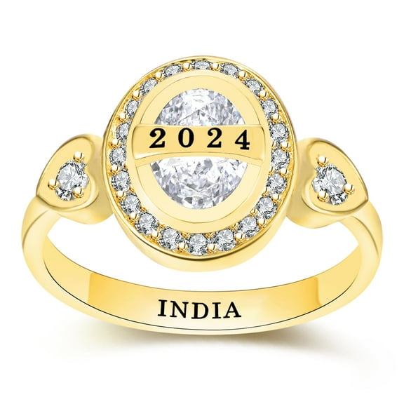 Ccjcinata Fully Personalized Customized class rings Sterling Silver Women's High School and College Class Ring – Classic Collection (Sterling Silver - Gold Plated)
