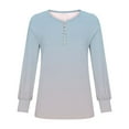 thumbnail image 5 of Aobny Shirt Women Gradient Button Up T Shirt Navy Blue Long Sleeve Pullover Henley Birthday Shirts for Women,M, 5 of 6