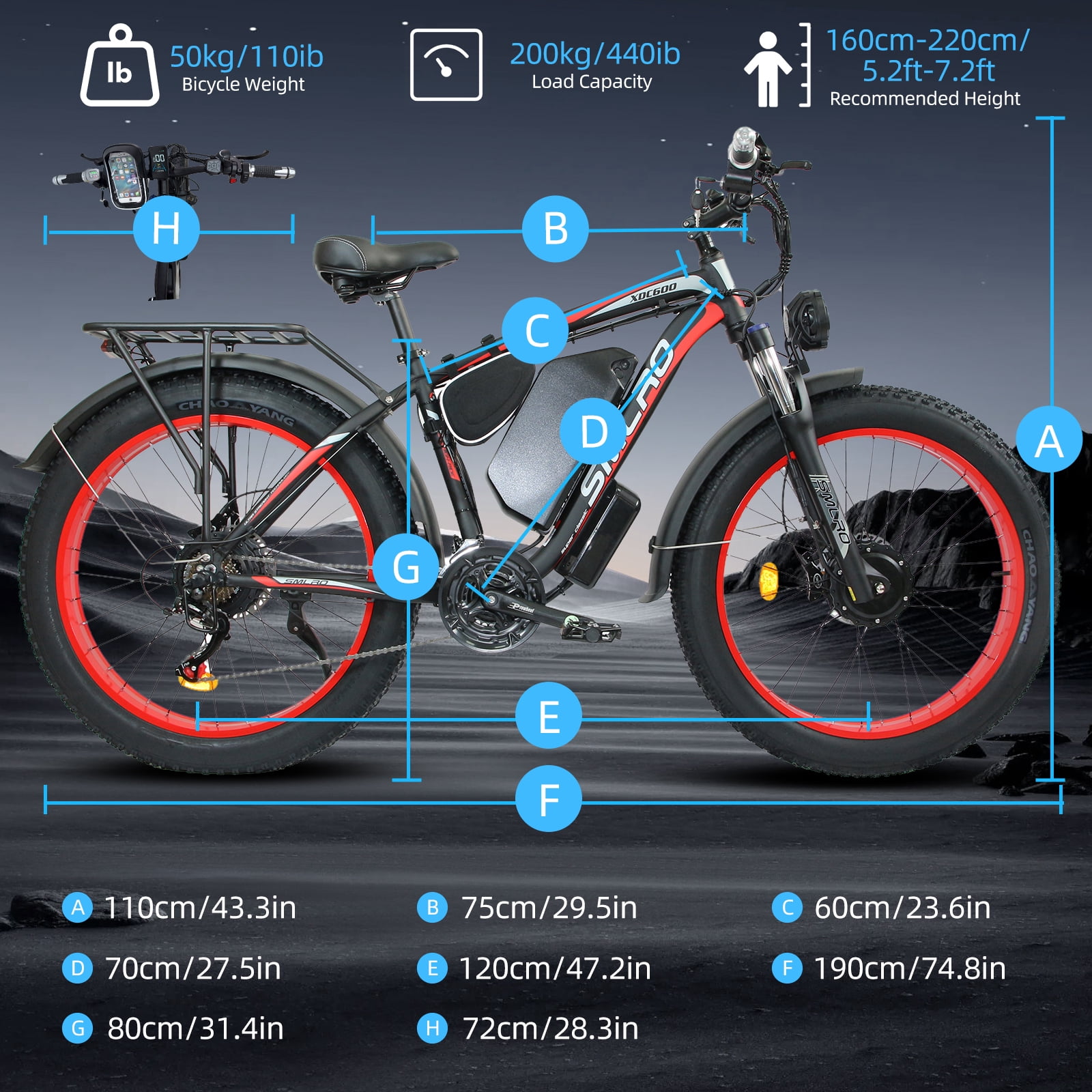 Electric Bike for Adults, 26x4.0 Fat Tire E-Mountain Bicycle, Peak 5000W Motor 52V-30Ah, Mountain Bike Beach Snow Ebike for Men, Red