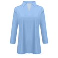 thumbnail image 4 of Hauaitttt Womens 3/4 Sleeve Tops V Neck Work Shirts Dressy Casual Blouses Three Quarter Length Tunic Tops Plain Casual T Shirts for Women Shirt for Women Casual Summer Running Tee Shirts Women Work, 4 of 5