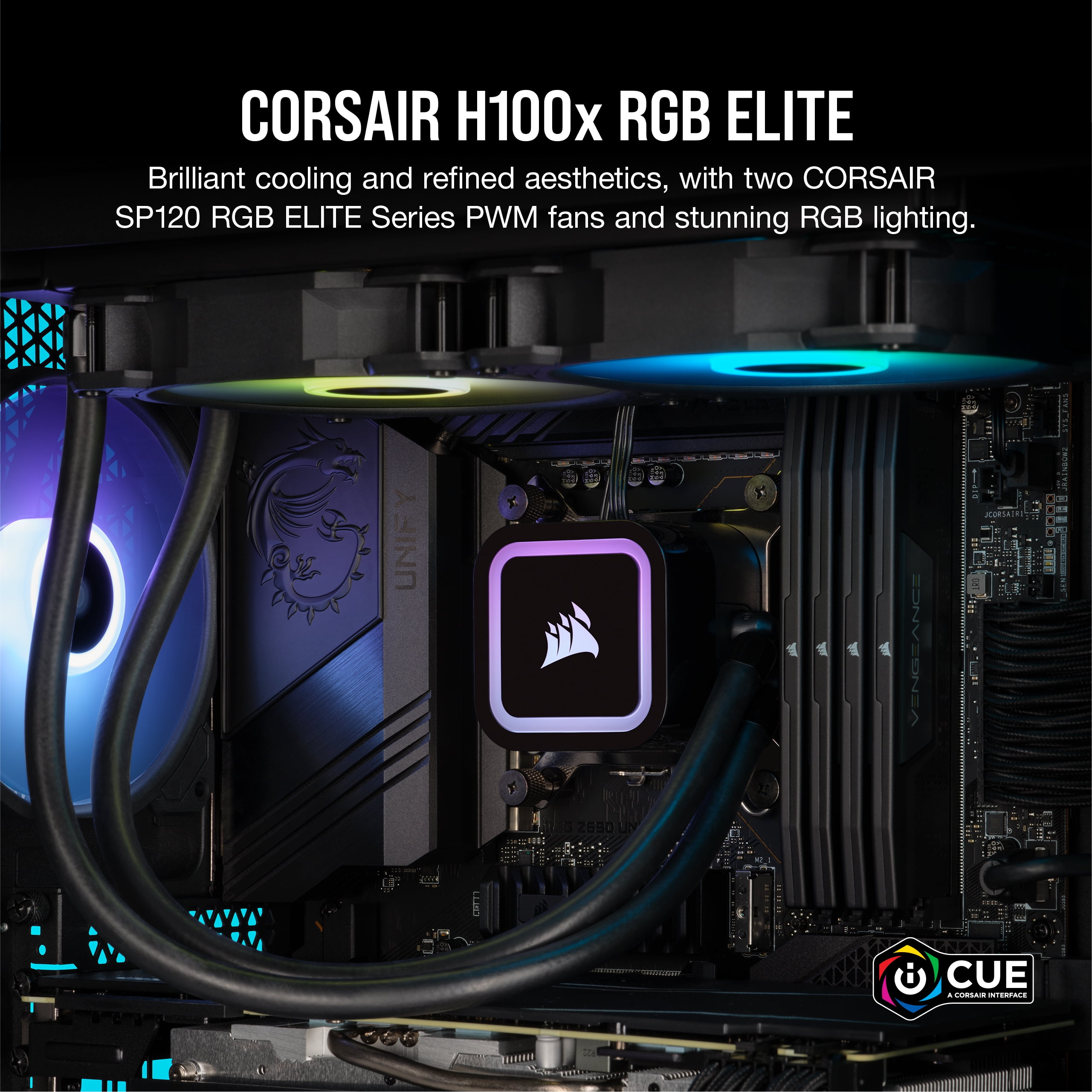 CORSAIR H100x RGB ELITE 240mm AIO CPU Cooler, 32 LEDs, SP120 PWM