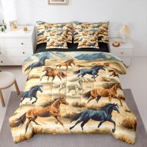 Manfei Rustic Farm Horse 7pcs Bedding Comforter Set,Western Farmhouse Queen Bedding Sets,Cowboys Queen Sheet Sets For Teens,Luxury Bedroom Decor Reversible