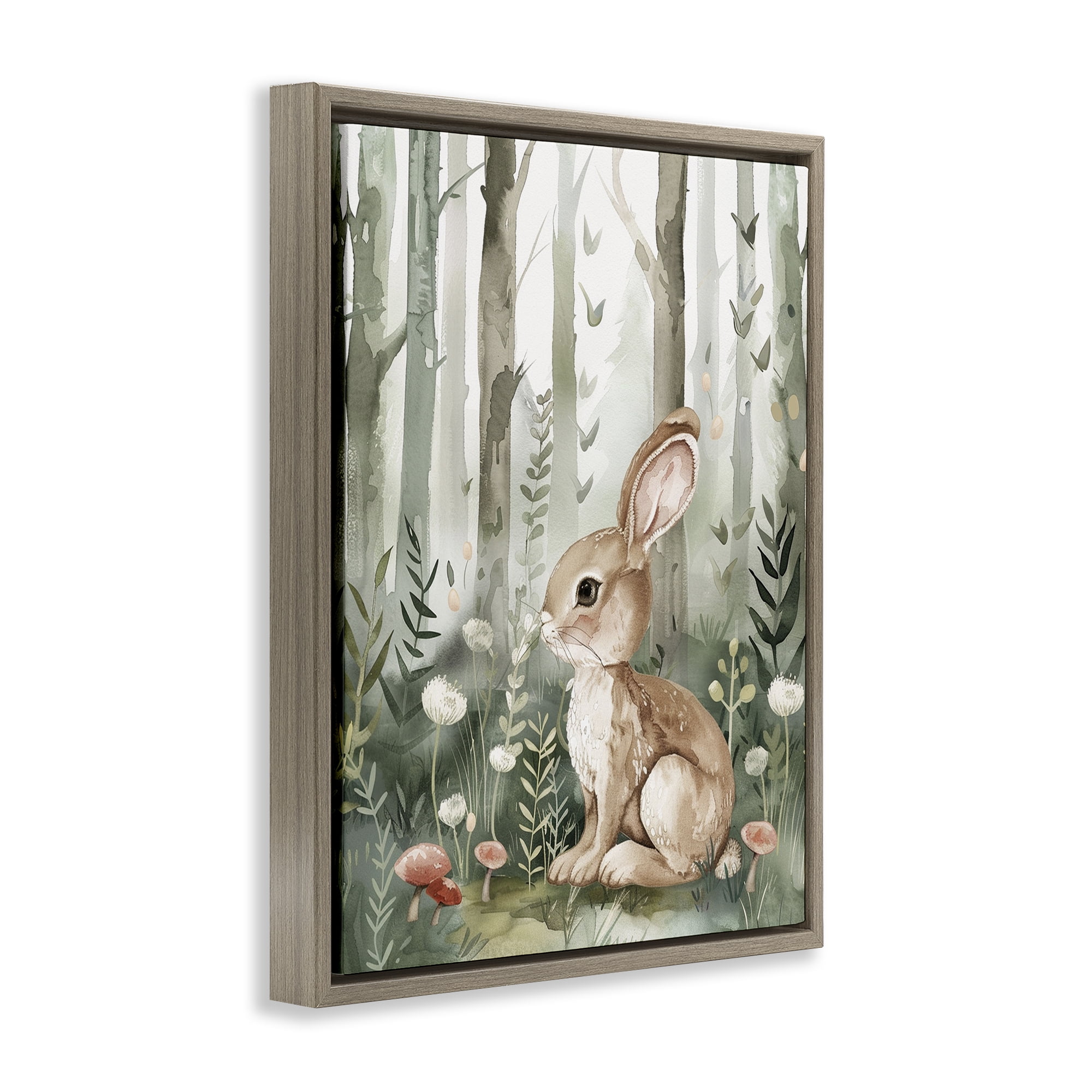Stupell Industries Soft Woodland Bunny Landscape & Nature Painting Brown Floater Framed Canvas Art Print Wall Art, 17 x 21