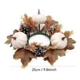 thumbnail image 3 of 2Pcs Artificial Maple Leaf Pine Cone Pumpkin Candle Ring Wreaths, 9.8in Halloween Thanksgiving Table Centerpiece Decor, Fall Harvest Candle Holders White 1, 3 of 6