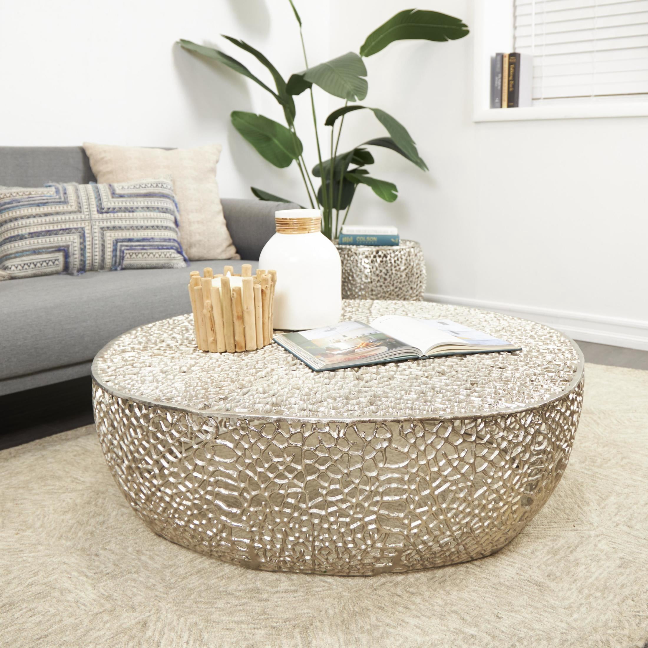 DecMode 44" x 13" Silver Aluminum Metal Abstract Coral Coffee Table, 1-Piece