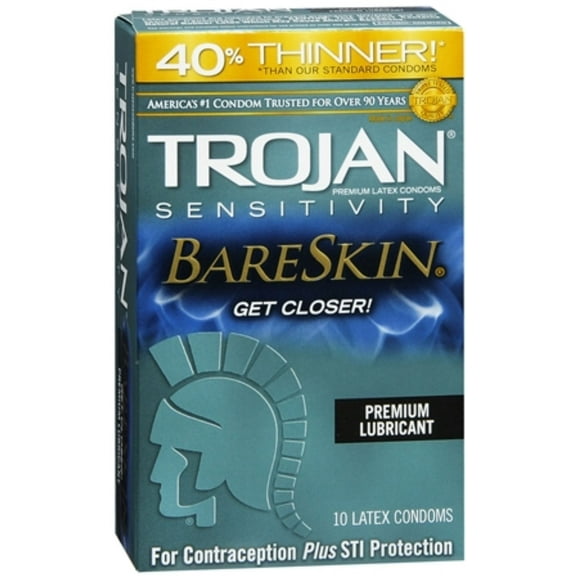 TROJAN Sensitivity BareSkin Lubricated Premium Latex Condoms 10 Each