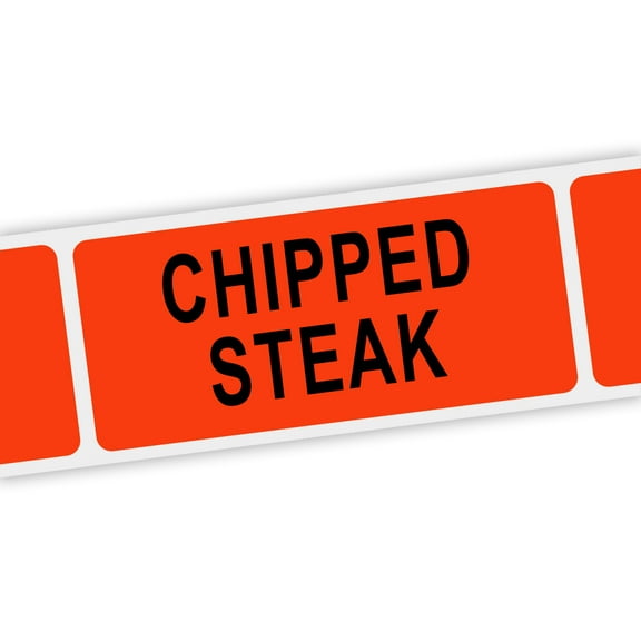 Specialty Printing Chipped Steak Grabber Label Dayglo Red with Black Print, 1.375" x 3/4" | 1000/Roll