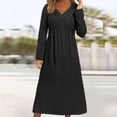 thumbnail image 2 of Vestidos casuales de color sólido de manga larga para otoño e invierno para mujer, elegantes, con conexión cruzada, holgados, de corte A, largos, 2 of 4