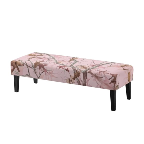 Glofpot Elastic Bench Cover, Stretch Removable Bench Seat Slipcover, Washable Furniture Protector for Dining Hallway Entryway Bench, Pink Camo Leaves