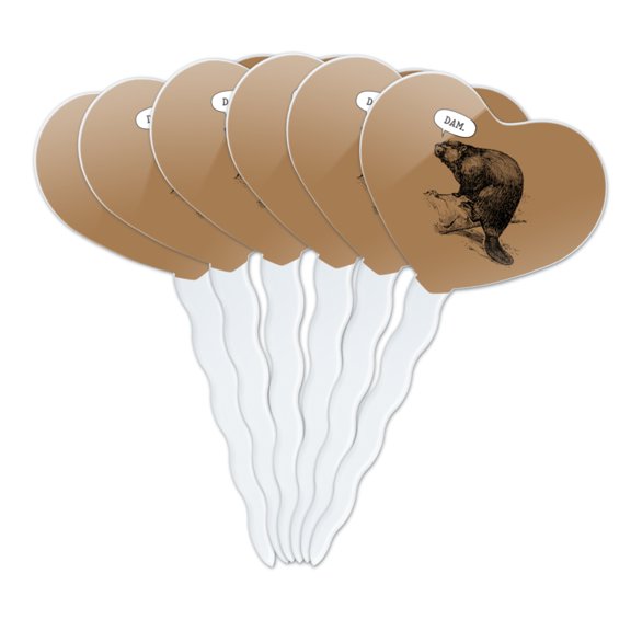 Beaver Vintage Dam Damn Heart Love Cupcake Picks Toppers Decoration Set of 6