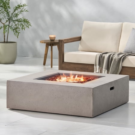 Mayfair Lightweight Concrete Outdoor 50 000 BTU Square Fire Pit (No Tank Holder)  Light Gray