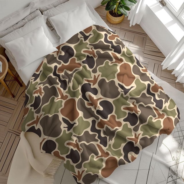 Duck Hunting Camouflage Throw Blanket with Flying Ducks Pattern, Ideal Gift for Bird Watchers & Outdoor Lovers, Soft Lightweight Design