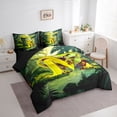 thumbnail image 2 of Castle Fairy Dinosaur Jungle Letter M Bedding Comforter Set 7pcs for Kids,Cartoon Animal Queen Bedding Sets for Bedroom,Black Reversible, 2 of 7