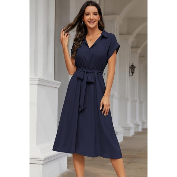Women's summer dress, knee-length, short sleeve, V-neck with