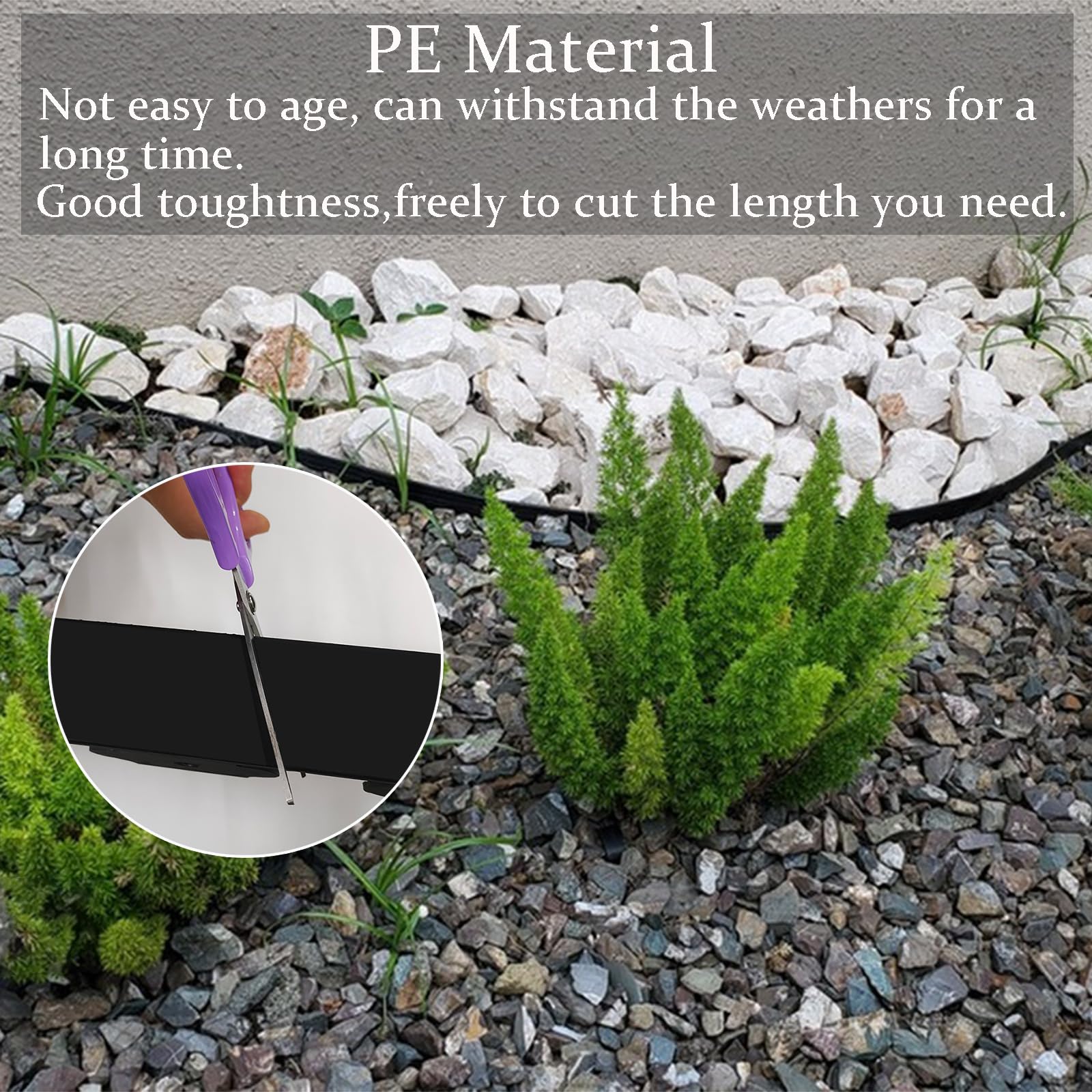 OFEFE 33FT Black Plastic Landscape Edging, 4IN High Flexible No-Dig Garden Edging Border with 50pcs Heavy-Duty Stakes for Lawn, Flower Beds, Tree Rings, Yard Pathways - Easy DIY Installation