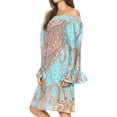 thumbnail image 4 of Sakkas Riza Women's Off Shoulder Long Sleeve Tunic Shirt Short Dress with Print - MTU293-Turq - One Size Regular, 4 of 5
