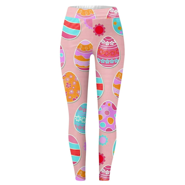 Susanny Womens Easter Leggings Egg Rabbit Bunny Plus Size High Waisted Yoga  Pants Easter Day Tummy Control Funny Workout Print Tights Pink 2XL