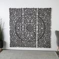thumbnail image 3 of DecMode Traditional Wood Handmade Gray Carved Floral with Mandala Design Wall Décor, Set of 3 24"W x 72"H, 3 of 14