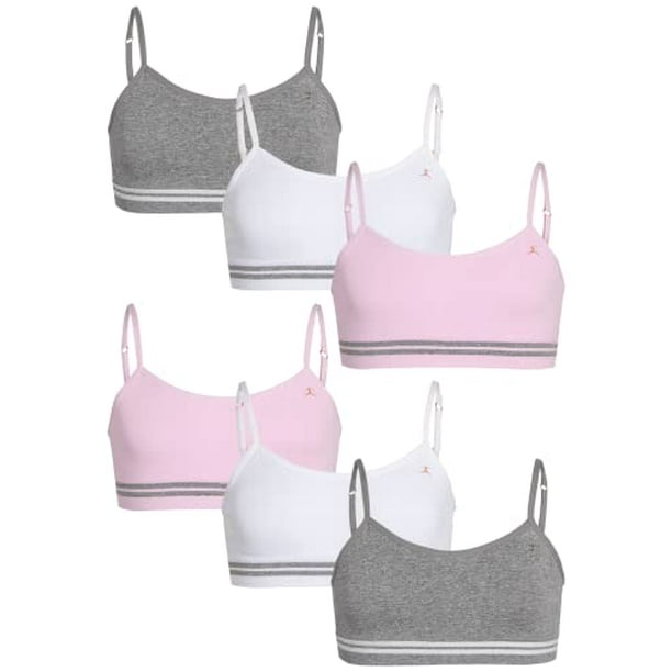 Danskin Girls Training Bra - 6 Pack Cami Sports Bralette with Removable  Pads, Size Large, Light Pink White Grey