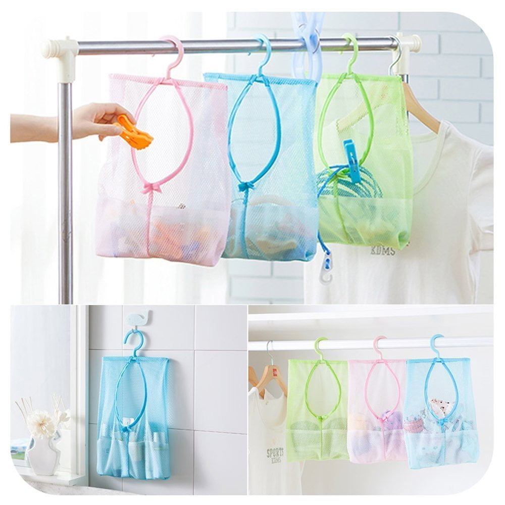 Portable New Mesh Net Laundry Clothespin Bag Holder Storage Organizer w/ Hook LB 
