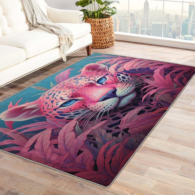 Cheetah Area Rug 6x8, Jungle Animal Rugs for Bedroom Living Room, Animals Carpet, Machine Washable Rug, Non Slip Soft Low Pile Rugs Large Area Rug Home Decor T6&-20