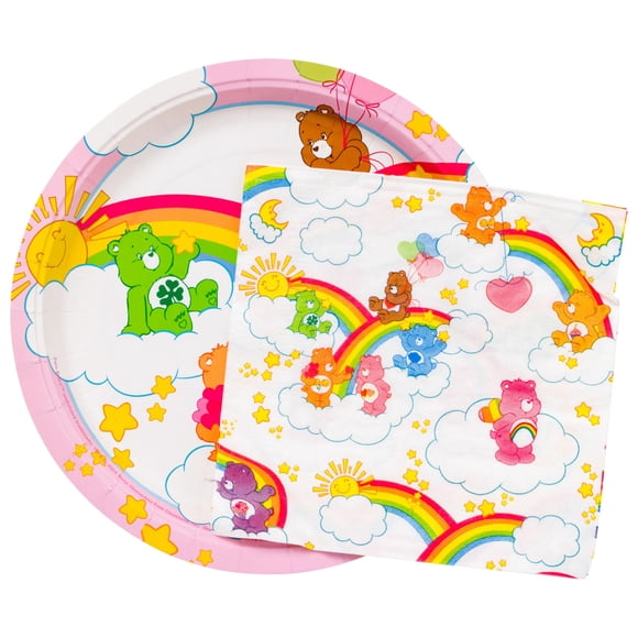 Silver Buffalo Care Bears We Love Rainbows Group Clouds 32ct Paper Napkin and Plate Party Pack