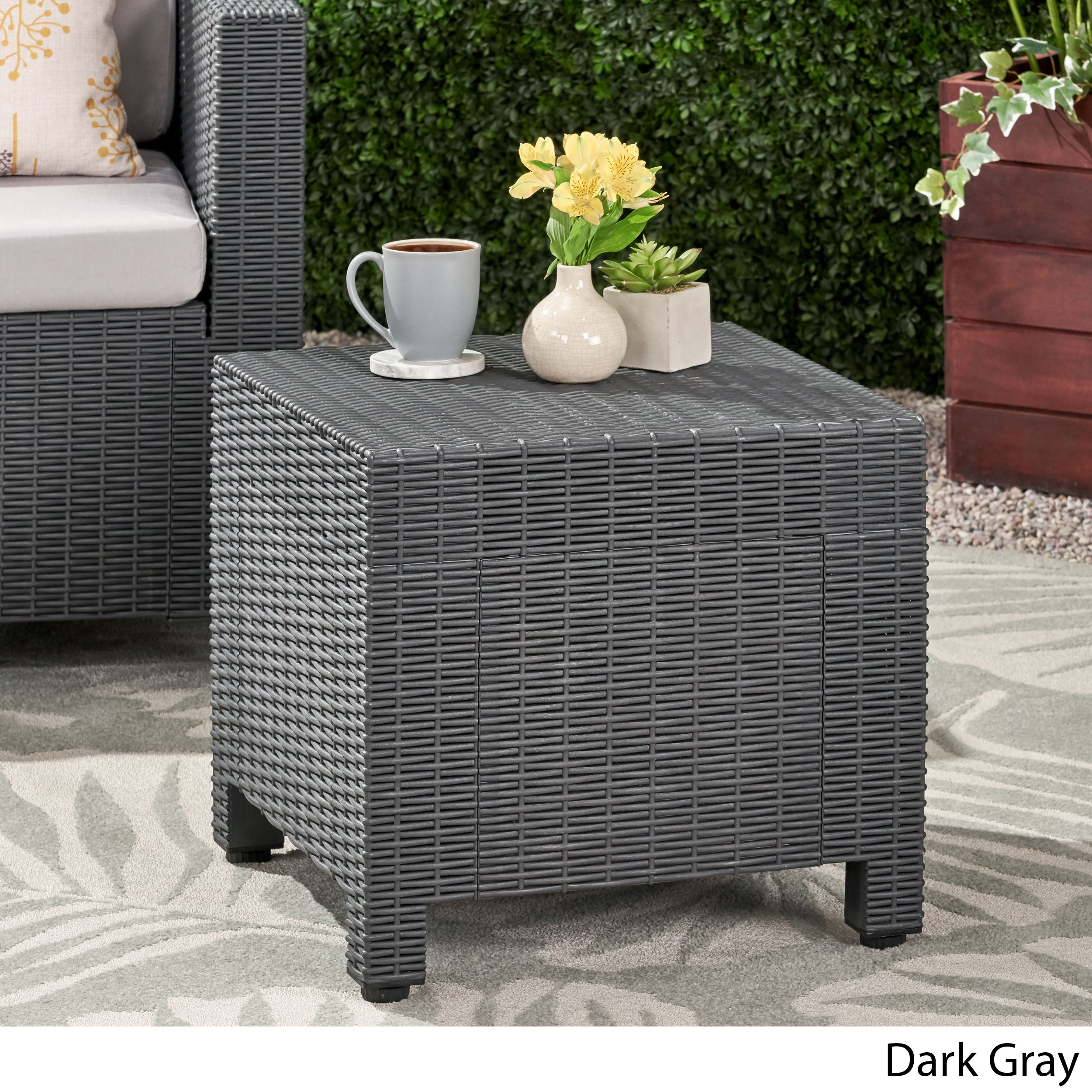 Noble House Waverly Outdoor Wicker Print Side Table in Dark Gray - image 3 of 10